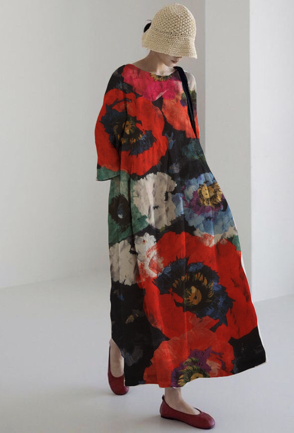 Vicky - Plant Print Holiday Dress