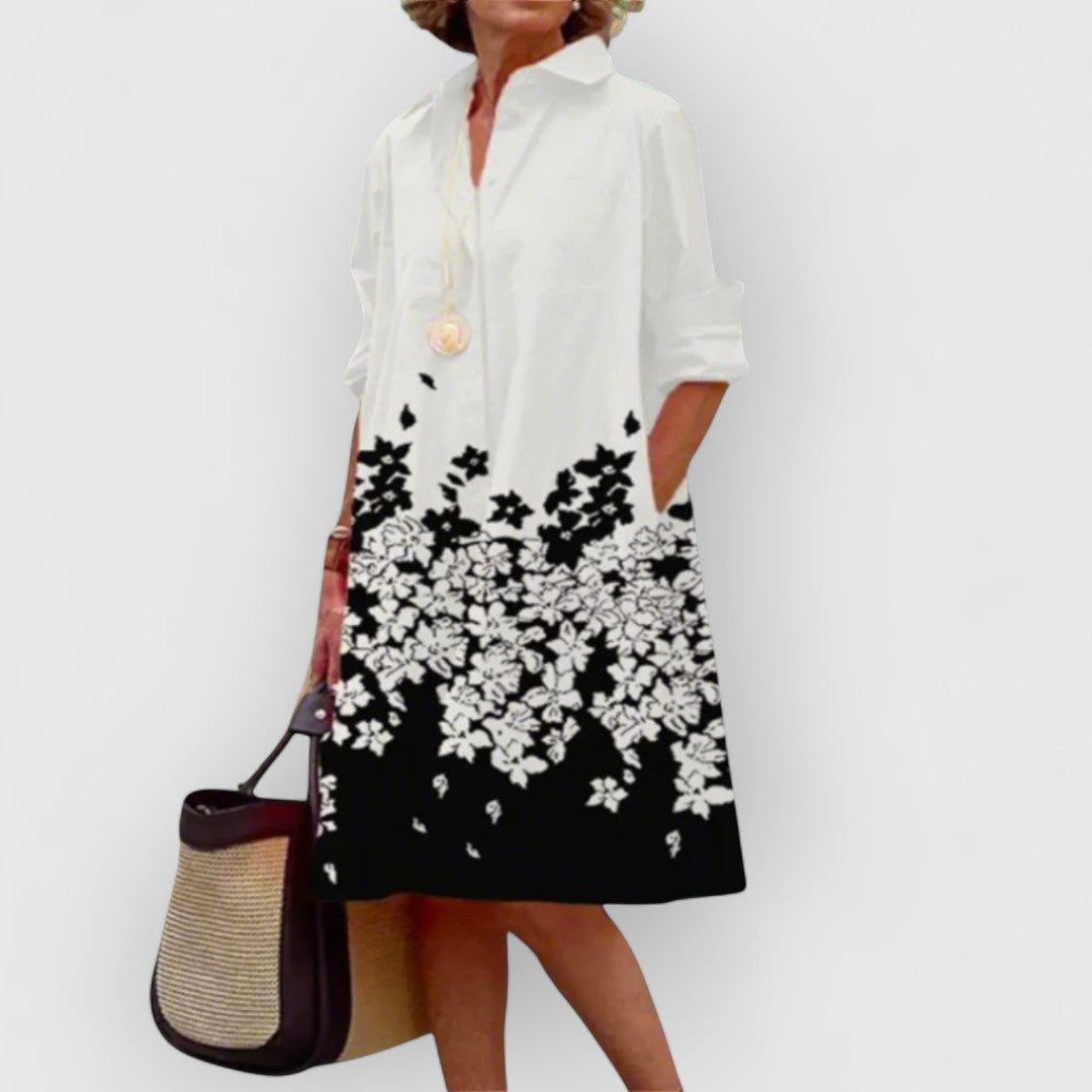 Raina - Midnight Bloom Lapel Dress