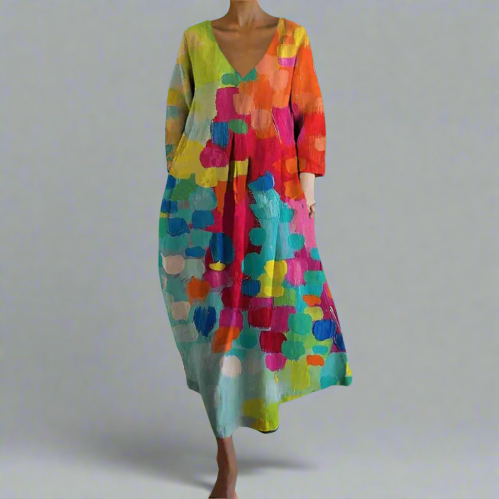 Cheryl - Colorful Dress with V-neck