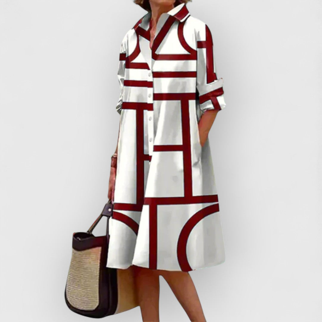 Joyce - Geometric Elegance Lapel Dress