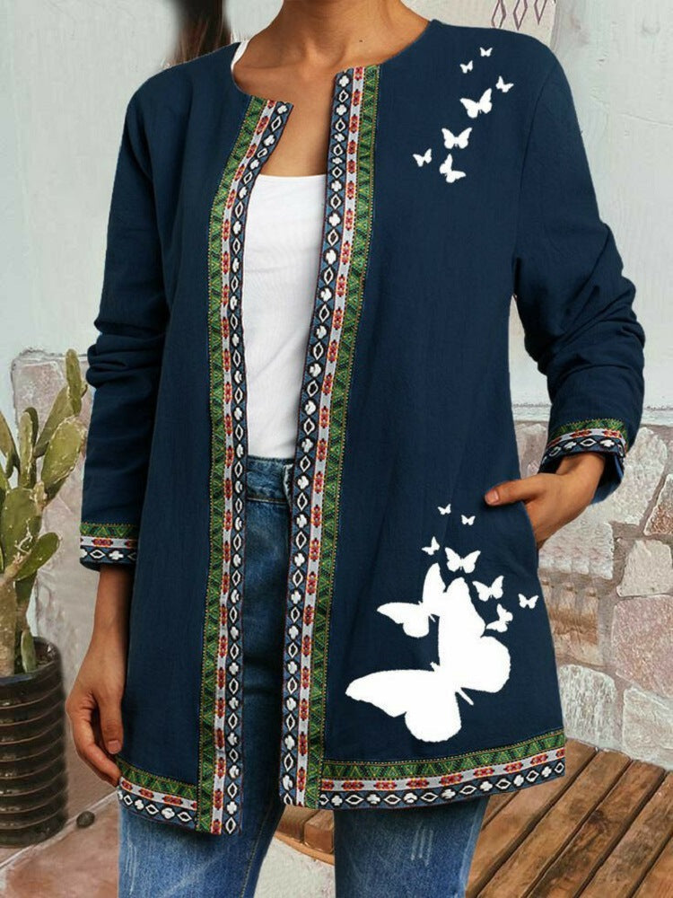 Ingrid - Midnight Butterfly Retro Style Printed Cardigan