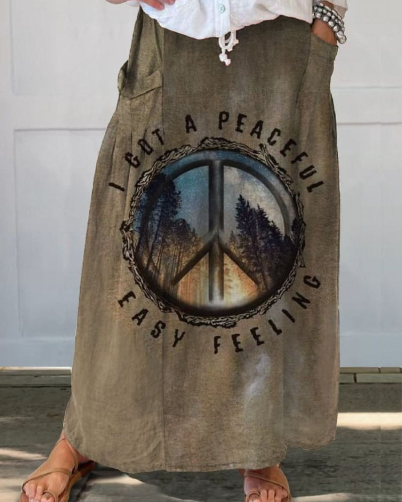 Maren - Retro Hippie Art Print Pocket Skirt