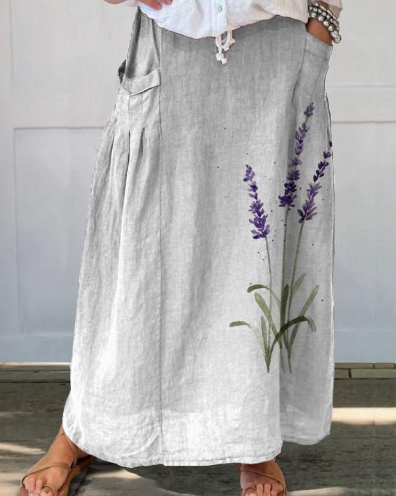 Noella - Lavender Floral Print Pocket Skirt