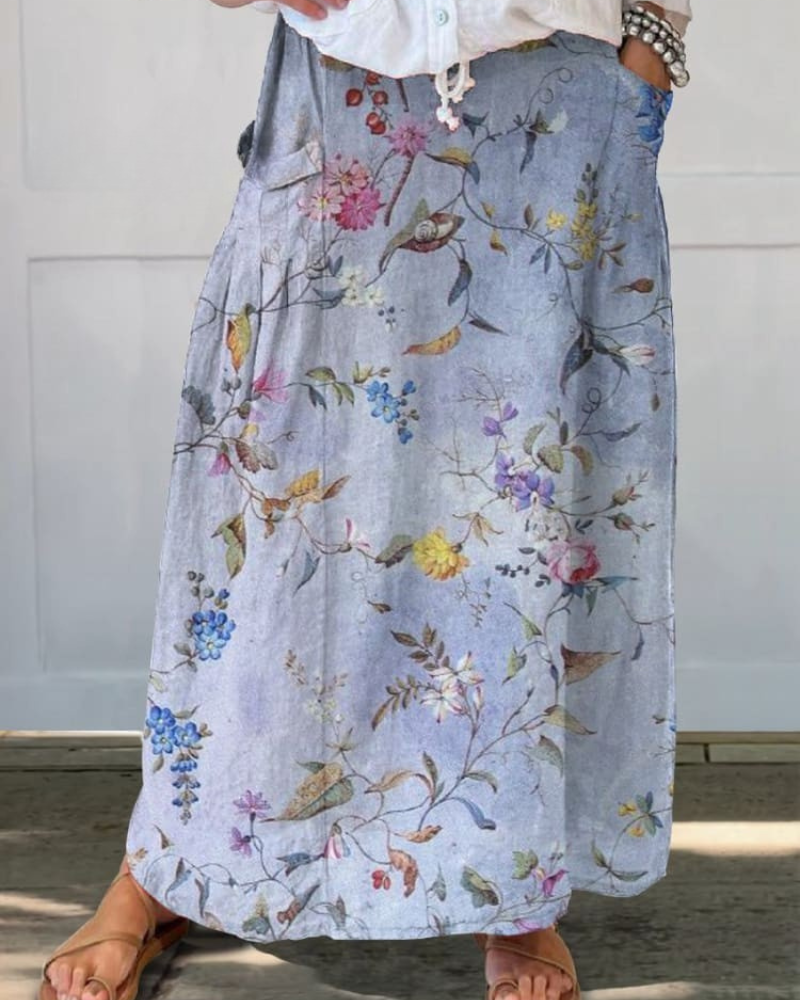 Anthea- Elegant Painted Bloom Pocket Skirt
