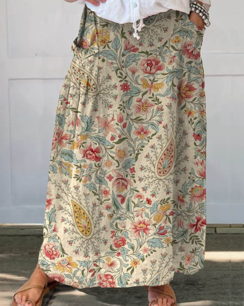 Abbie - Paisley Petal Pocket Skirt