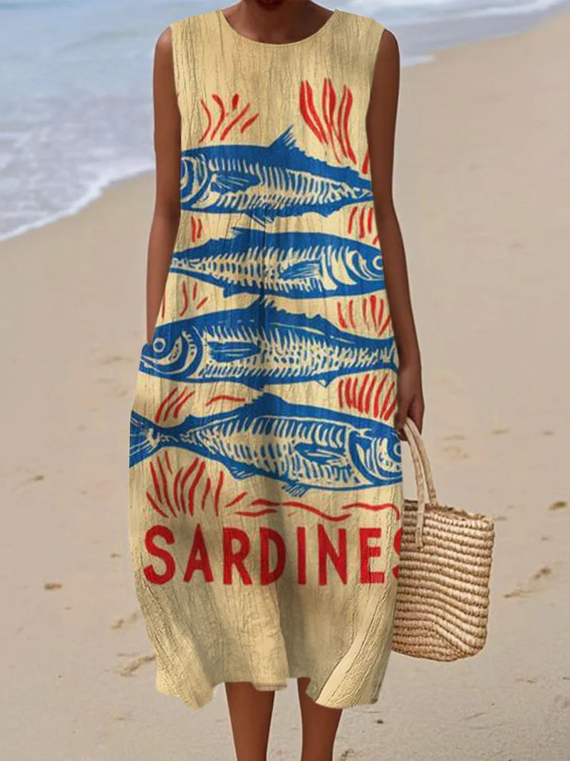 Marinette – Retro Coastal Sleeveless Dress