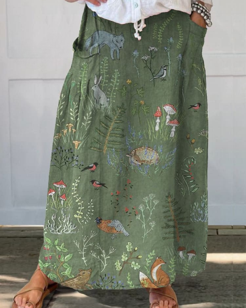 Dorothy - Woodland and Animals Print Pocket Skirt