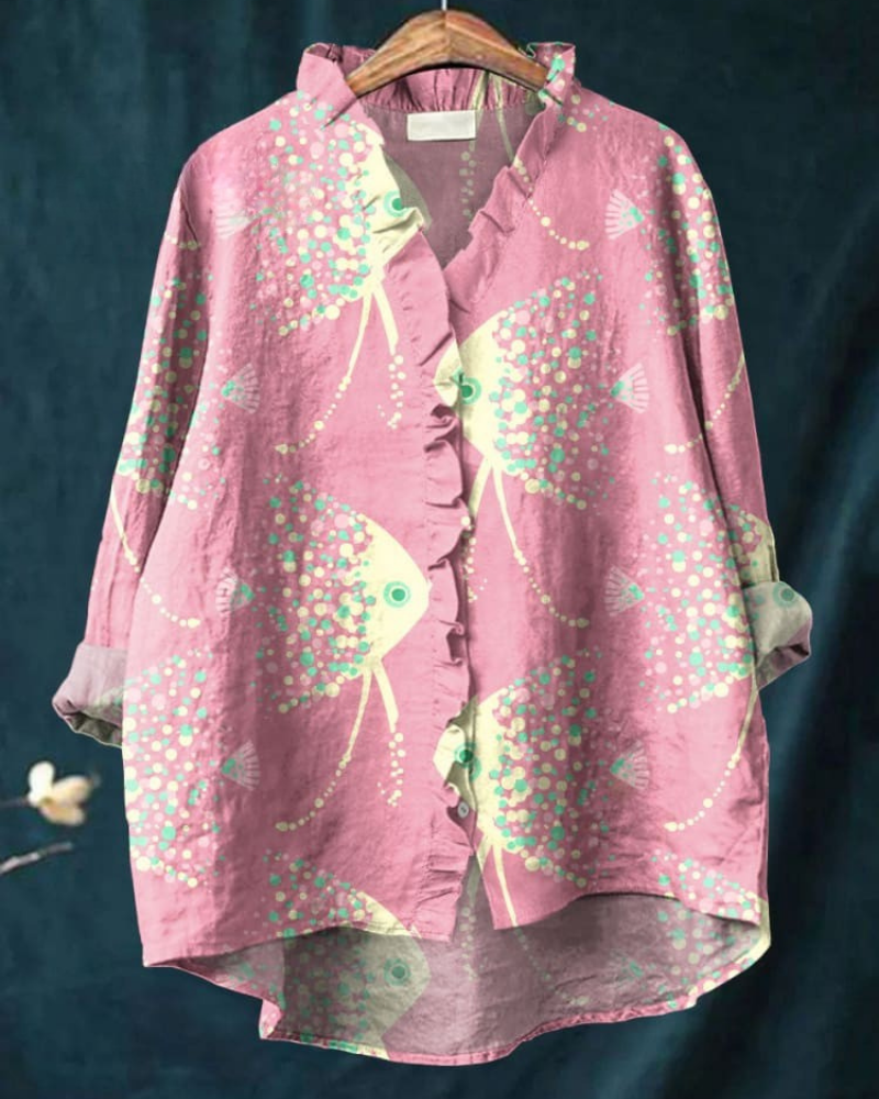 Alice - Coral Charm Ruffle Shirt