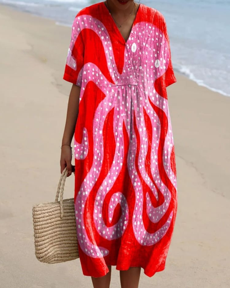 Elle - Crimson Tide V-Neck Flowy Dress