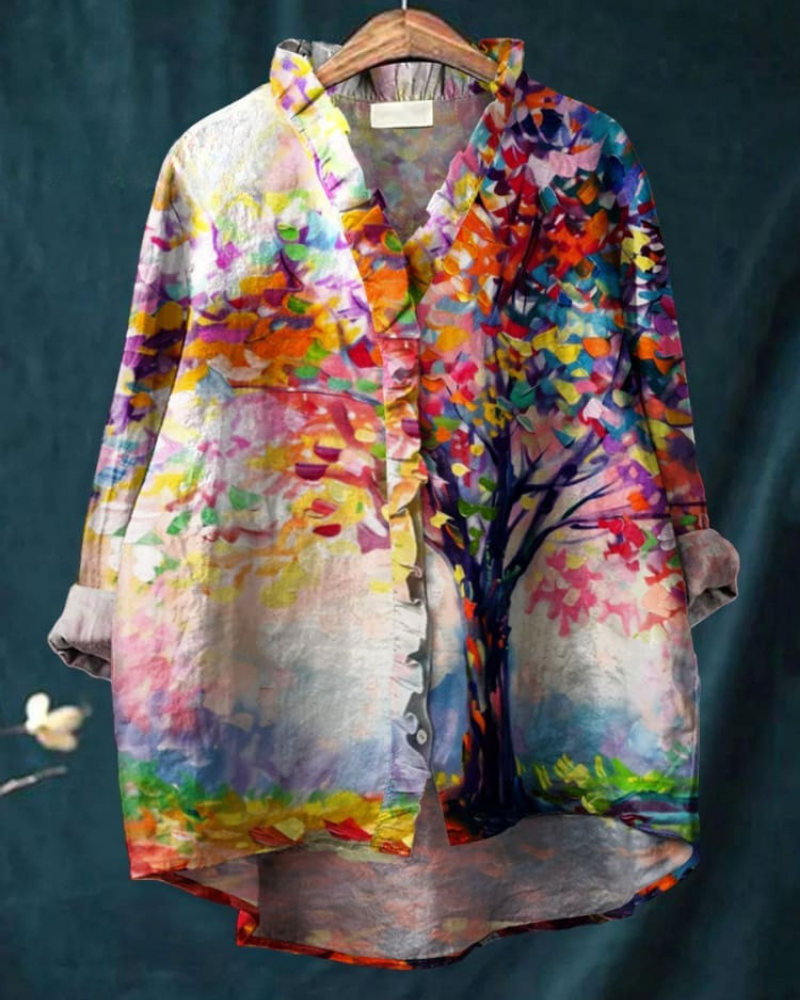 Cara - Radiant Forest Ruffle Shirt