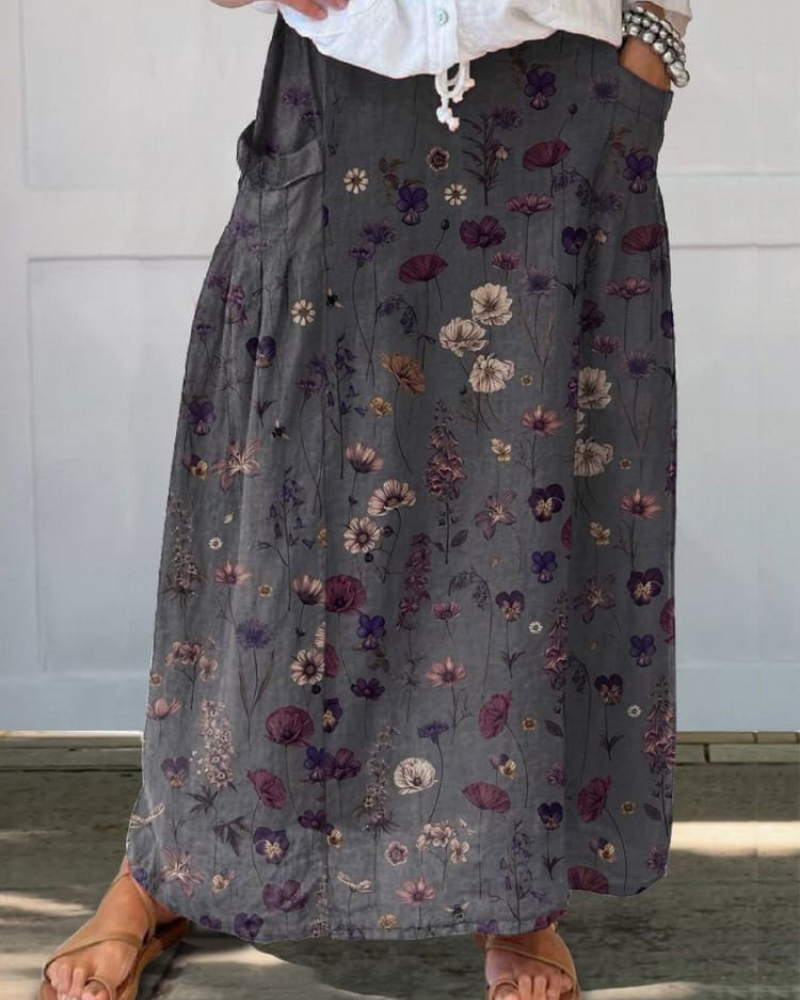 Juliette - Floral Art Print Pocket Skirt