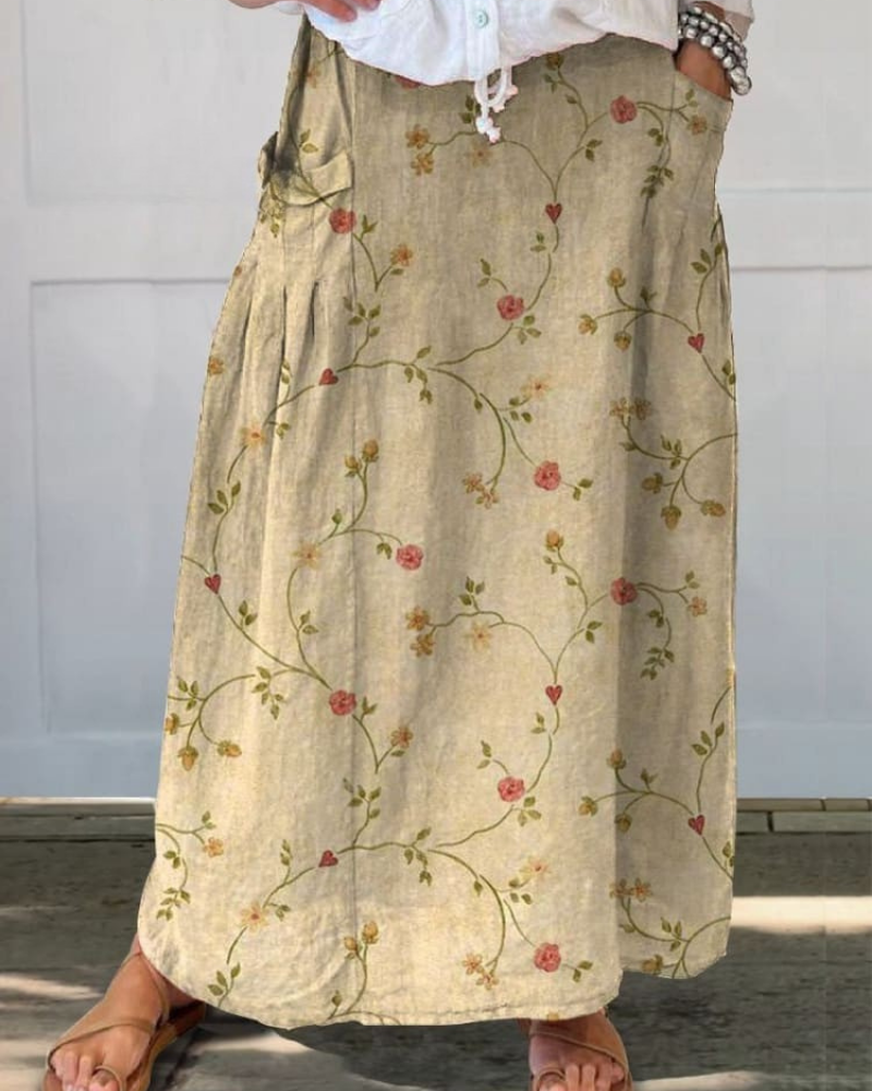 Christy - Retro Floral Pocket Skirt