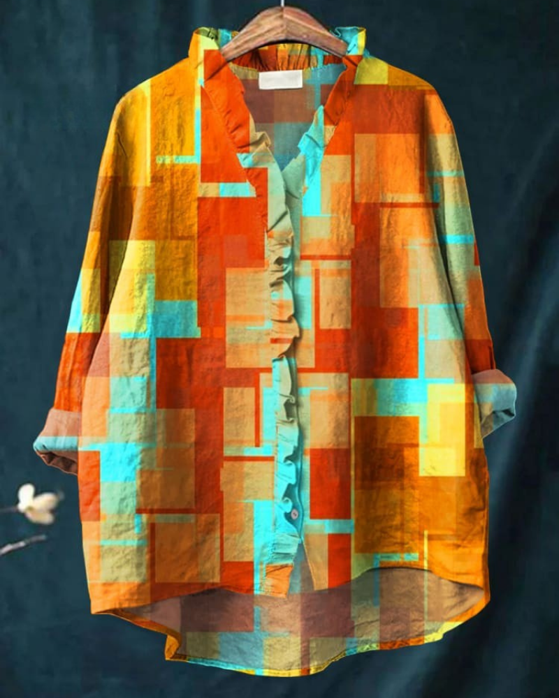 Kendra - Luminous Colorgrid Ruffle Shirt