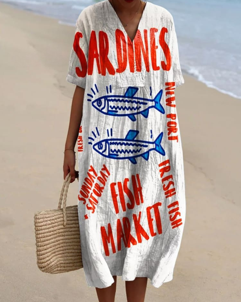 Charley - Sardine Pop V-Neck Flowy Dress