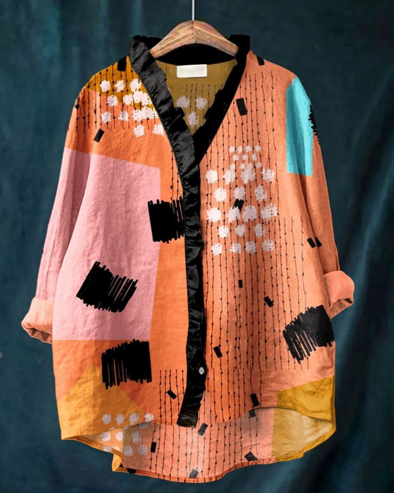 Gemma - Bold Abstract Bloom Ruffle Shirt