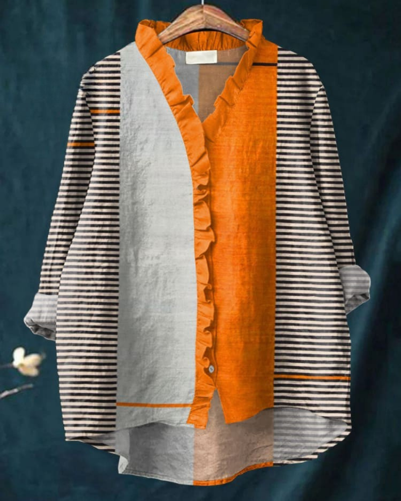 Maeve - Refined Edge Stripe Ruffle Shirt