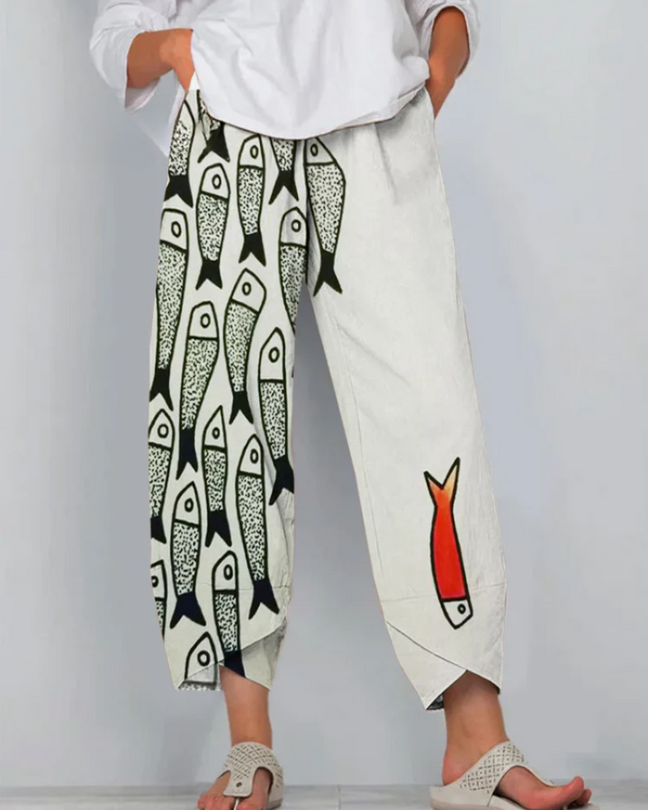 Lea - Fish Print Capri Pants