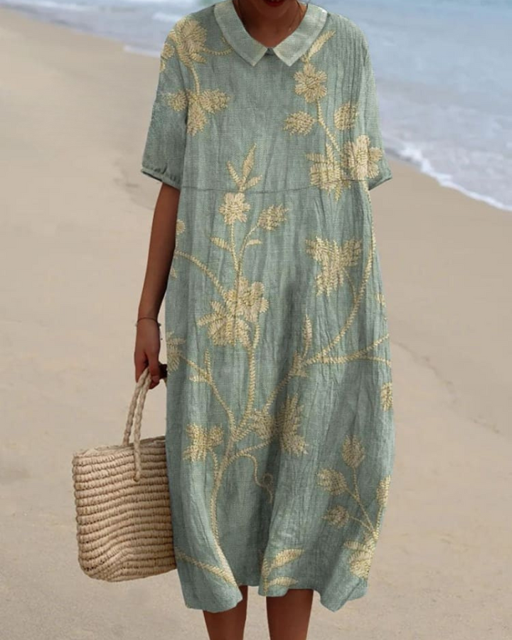 Marley - Lovely Floral Art V-Neck Flowy Dress
