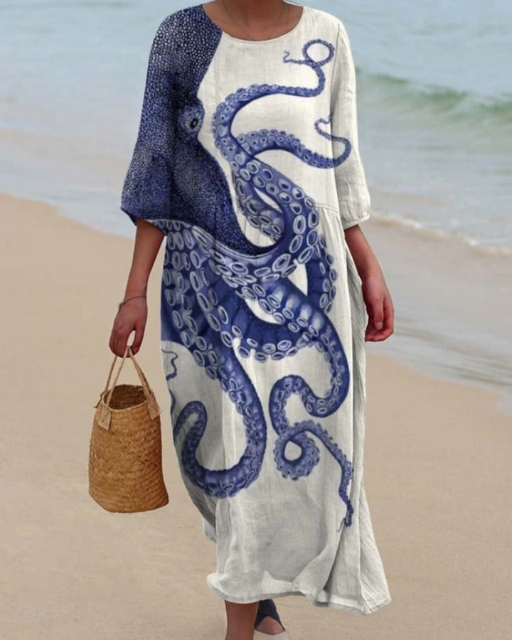 Christina - Octopus Print V-neck Flowy Dress