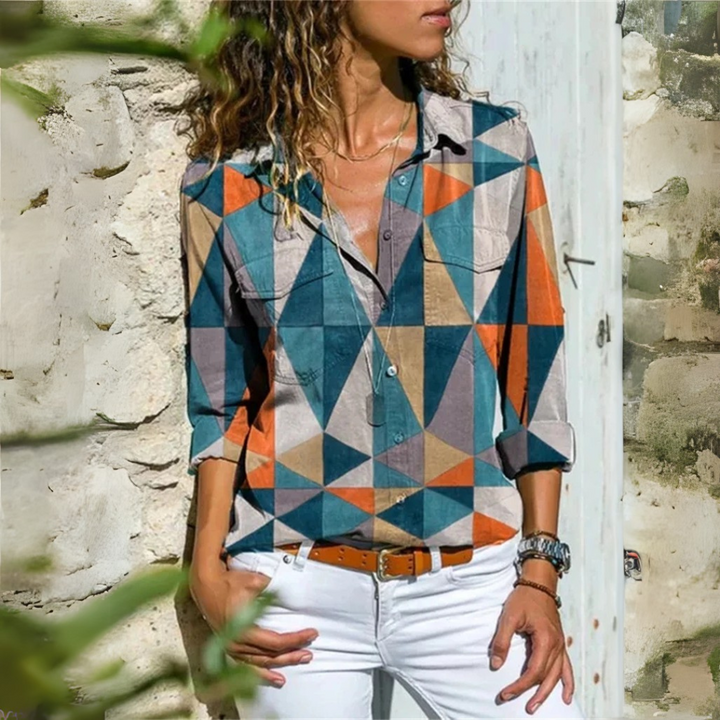 Ainsley – Geometric Muse Button-Up Blouse
