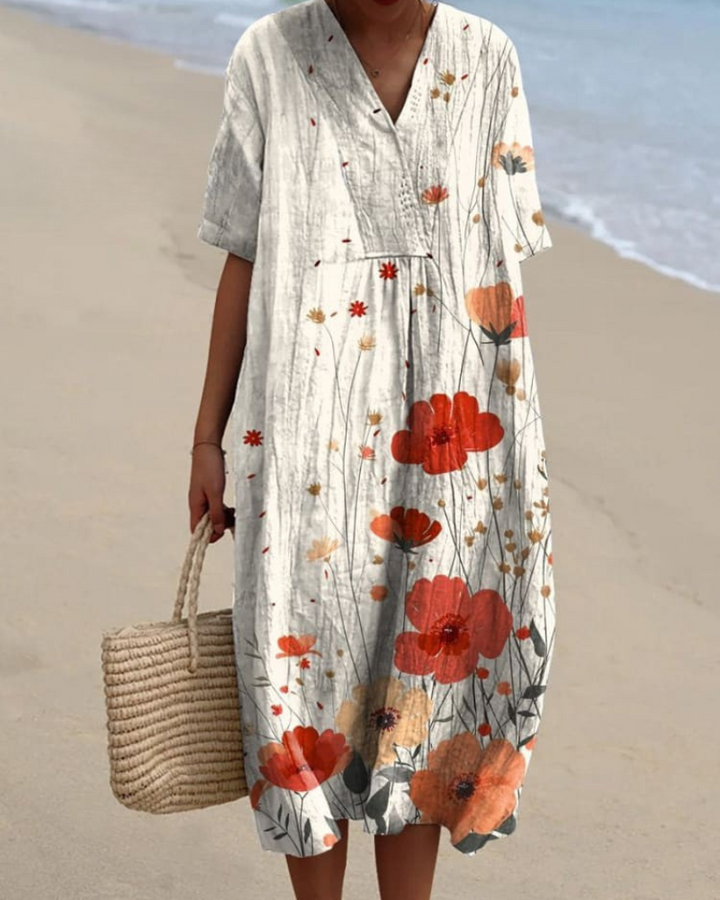 Remi - Breezy Floral V-Neck Flowy Dress