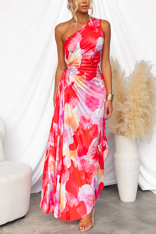 Nancy - Elegant One-Shoulder Floral Dress