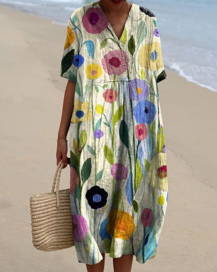 Oriana - Spring Field V-Neck Flowy Dress