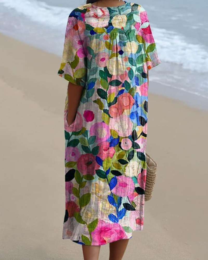 Casey - Colorful Floral V-Neck Flowy Dress