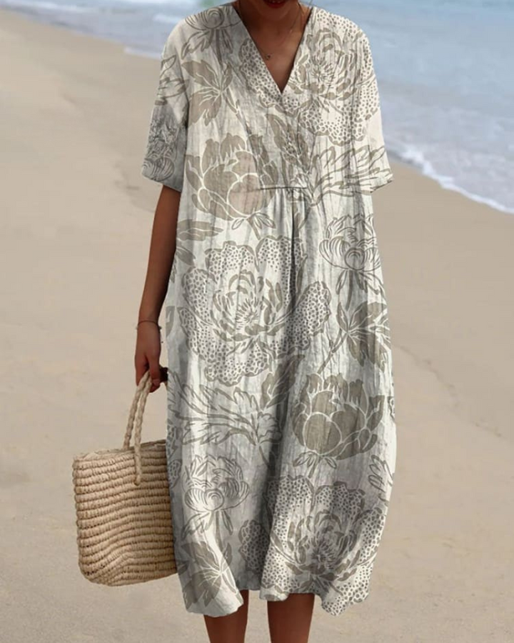 Eliza - Vintage Floral V-Neck Flowy Dress