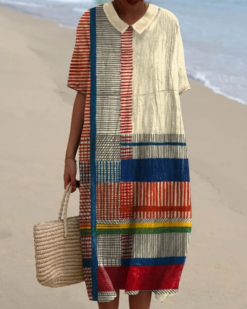 Aisha - Women's Vintage Geometric V-Neck Flowy Dress