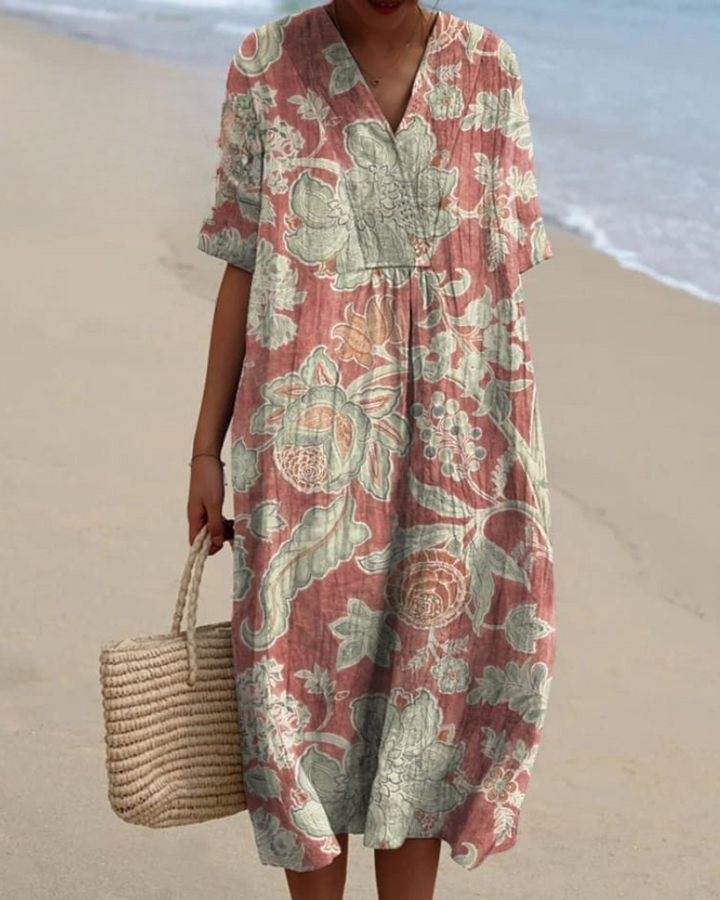 Lorelei - Rustic Blossom V-Neck Flowy Dress