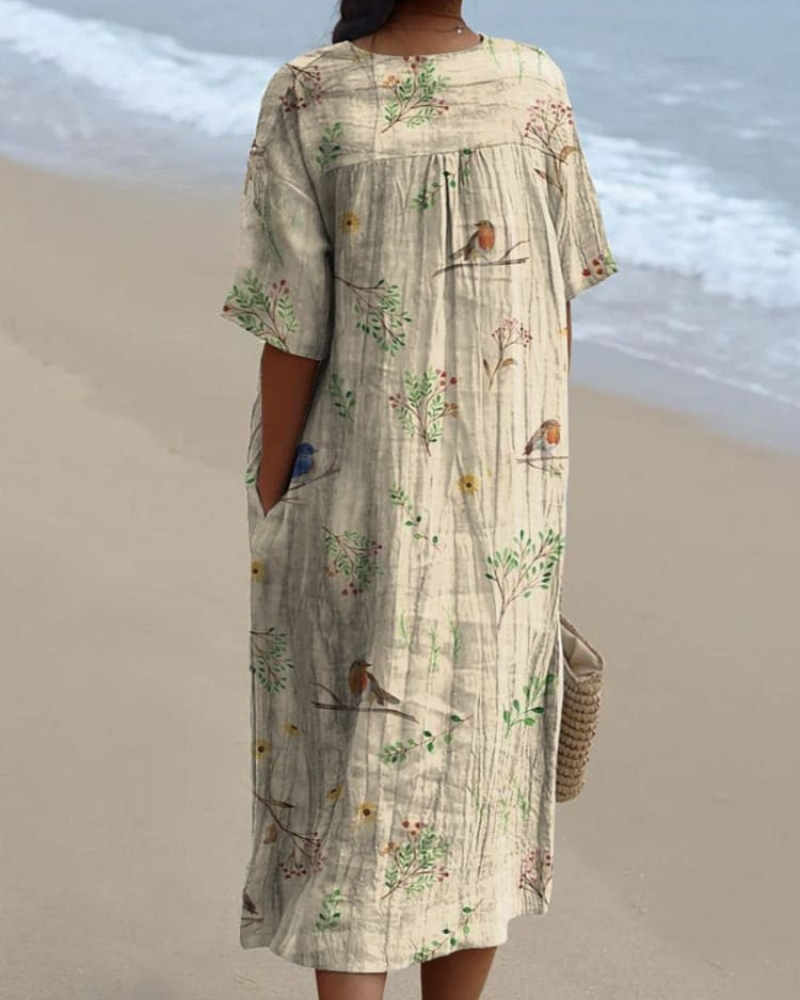 Kinsley - Bird & Bloom V-Neck Flowy Dress