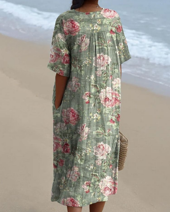 Colette - Romantic Rose V-Neck Flowy Dress