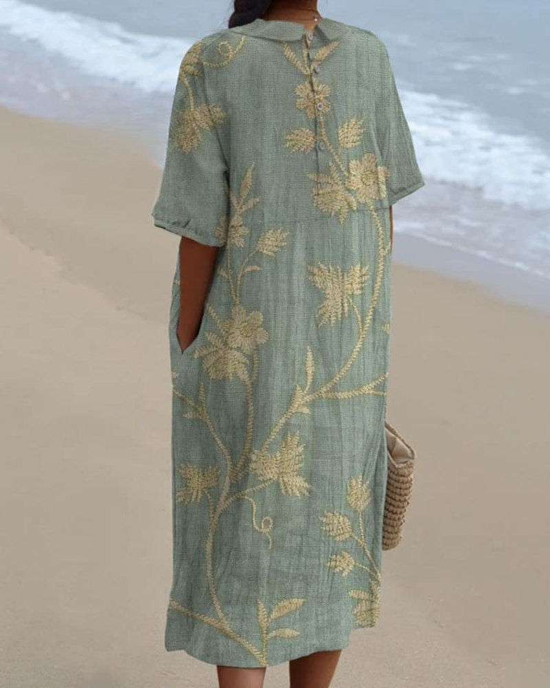 Marley - Lovely Floral Art V-Neck Flowy Dress