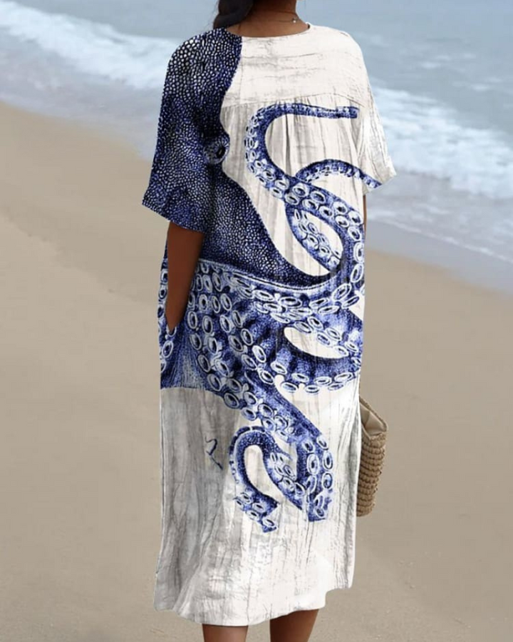 Christina - Octopus Print V-neck Flowy Dress