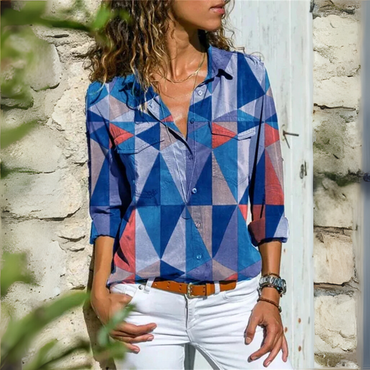 Ainsley – Geometric Muse Button-Up Blouse