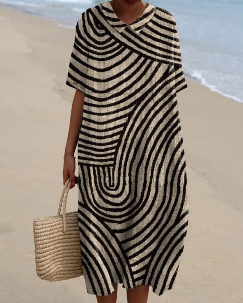 Priya - Retro Wave V-Neck Flowy Dress