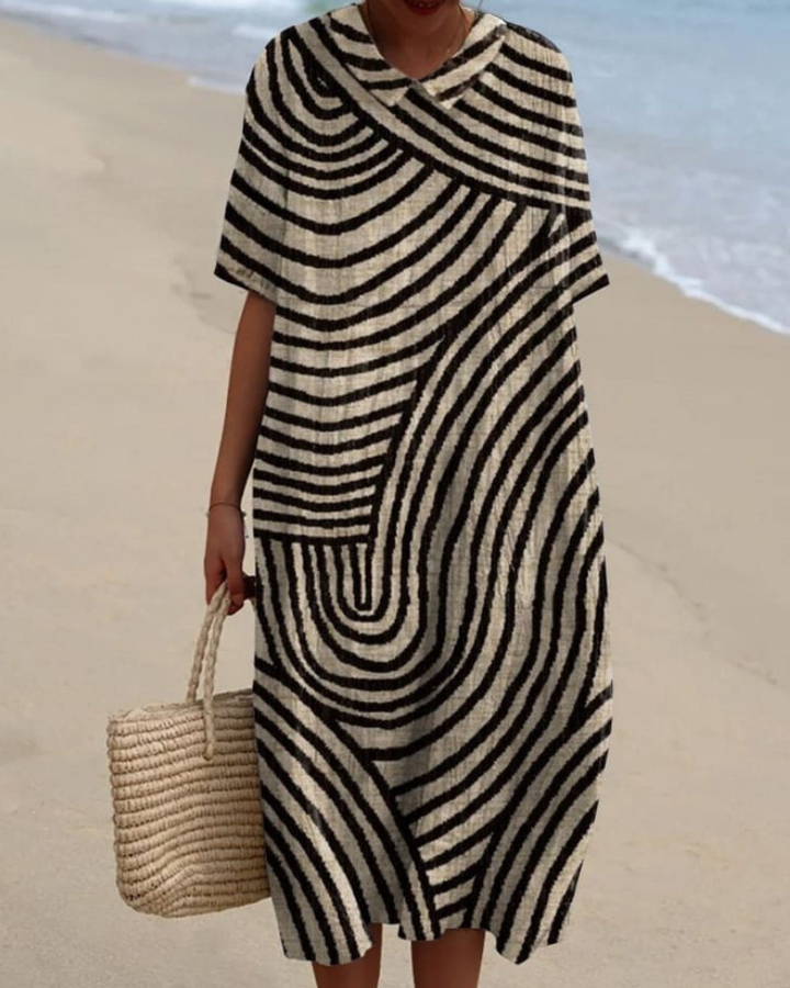 Priya - Retro Wave V-Neck Flowy Dress
