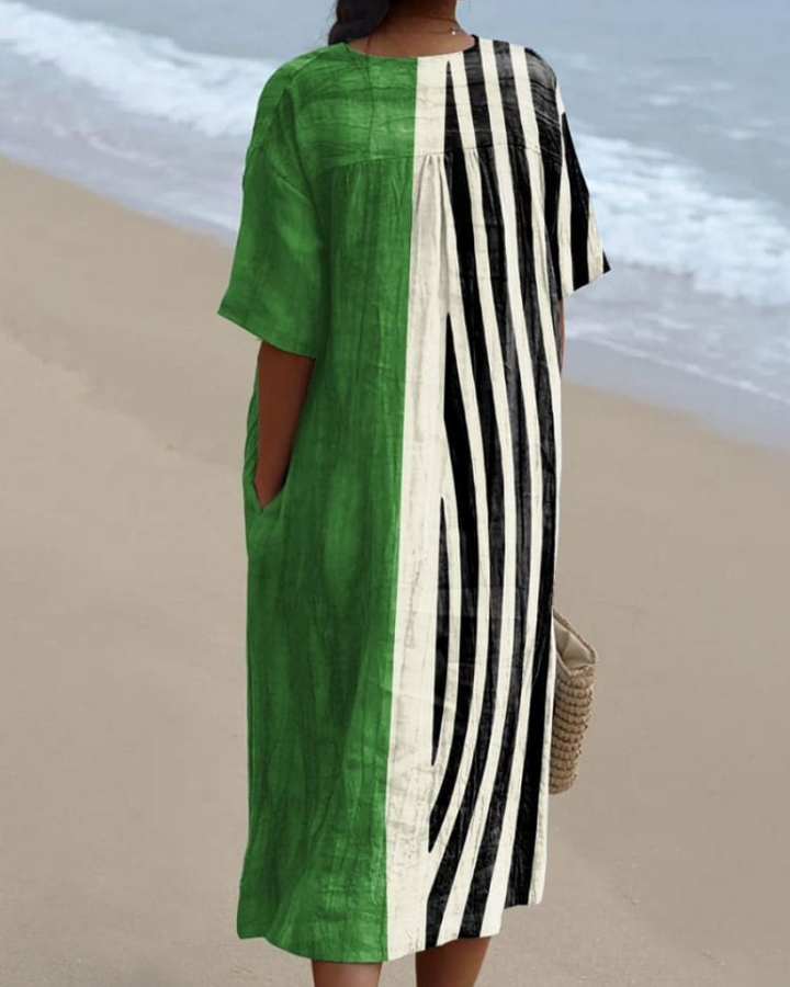 Mika - Retro Abstract V-Neck Flowy Dress