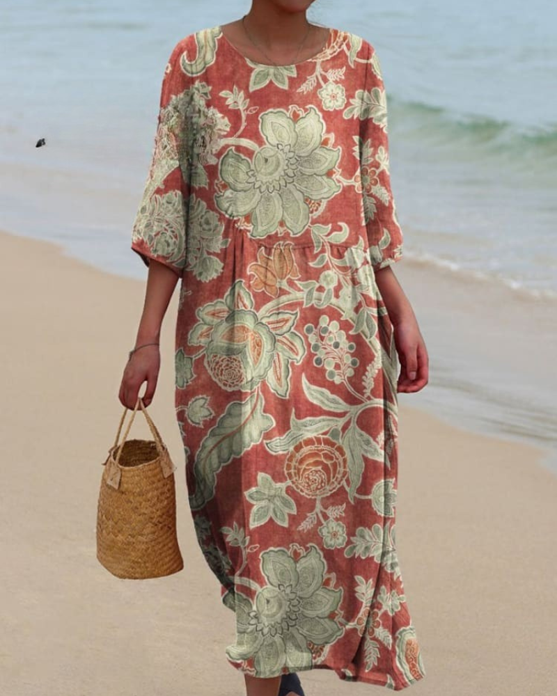 Lorelei - Rustic Blossom V-Neck Flowy Dress