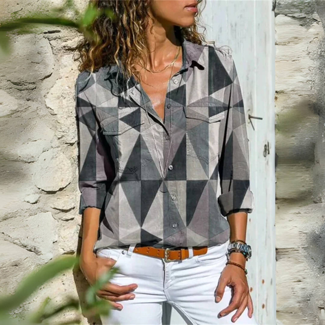 Ainsley – Geometric Muse Button-Up Blouse
