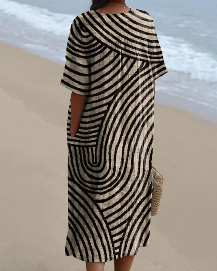 Priya - Retro Wave V-Neck Flowy Dress