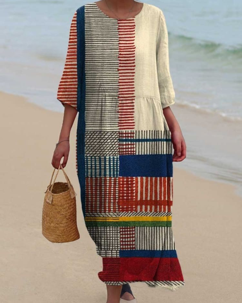 Aisha - Women's Vintage Geometric V-Neck Flowy Dress
