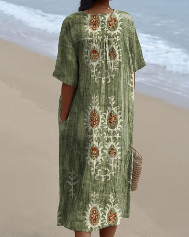 Jane - Floral Ethnic V-Neck Flowy Dress