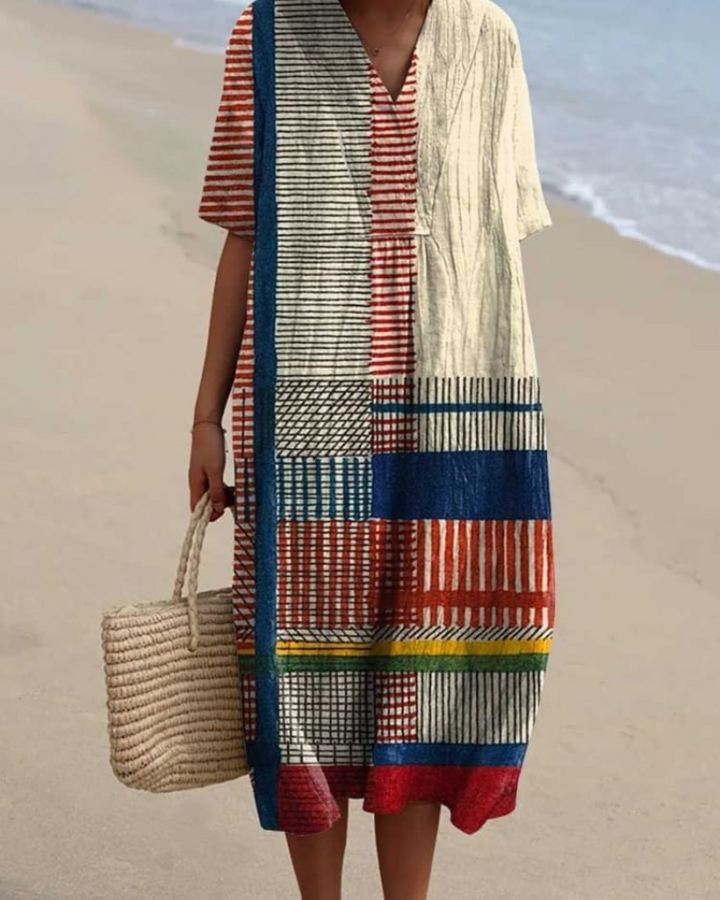 Aisha - Women's Vintage Geometric V-Neck Flowy Dress