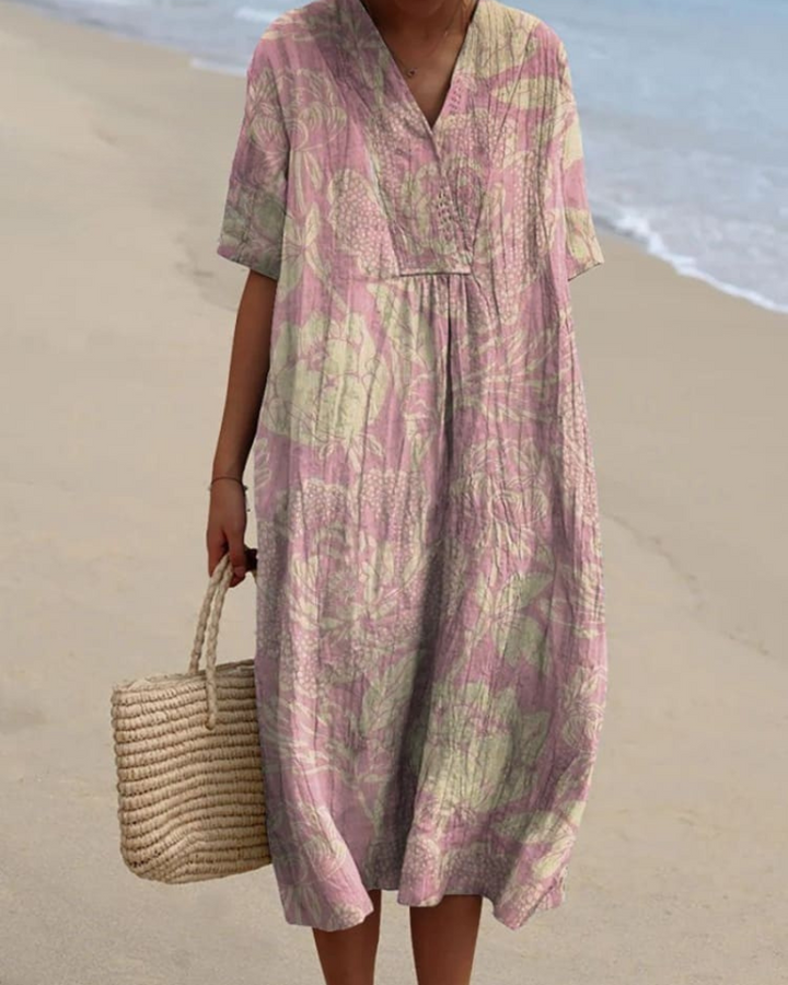 Eliza - Vintage Floral V-Neck Flowy Dress
