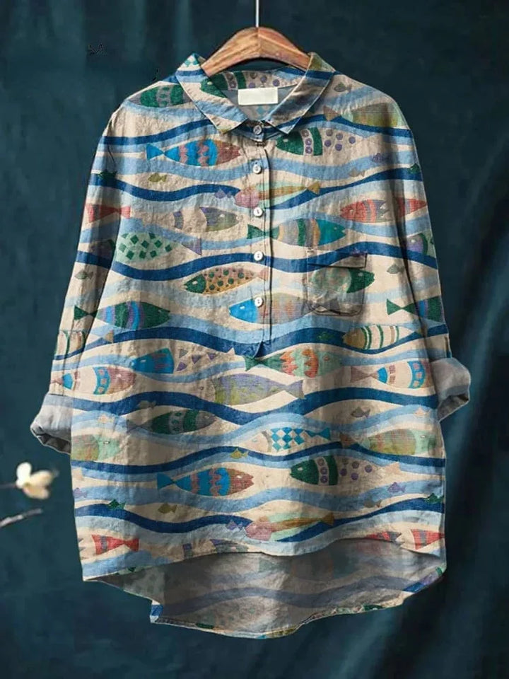 Kaia – Versatile Aqua Mosaic Shirt