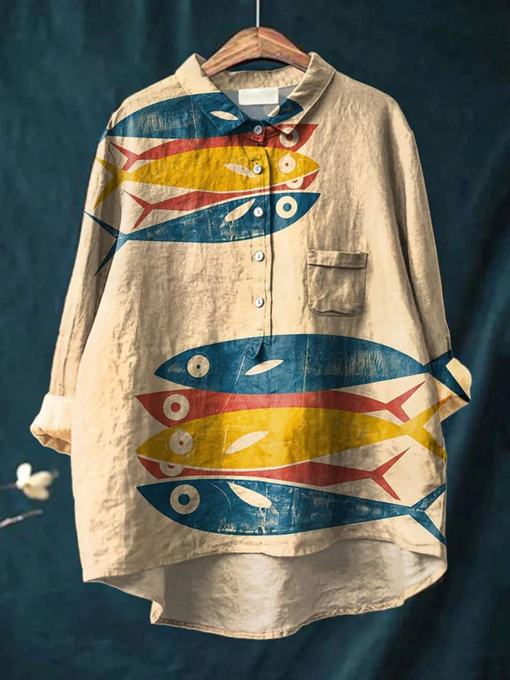 Kaia – Versatile Aqua Mosaic Shirt