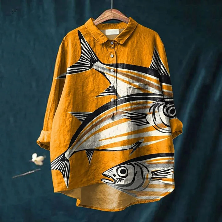 Kaia – Versatile Aqua Mosaic Shirt