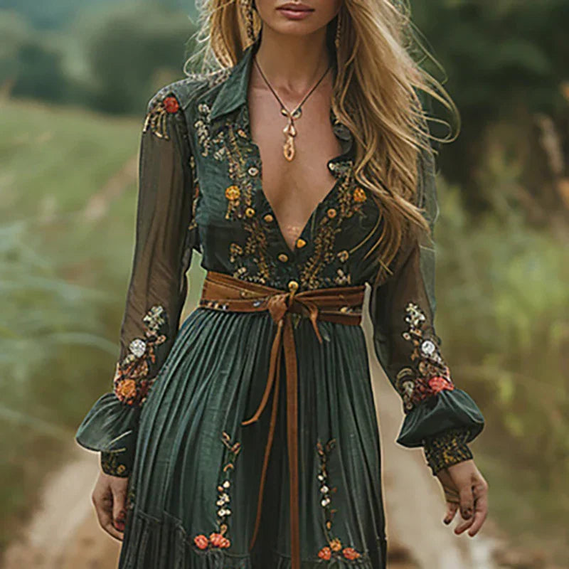 Selvara - Bohemian Floral Maxi Dress